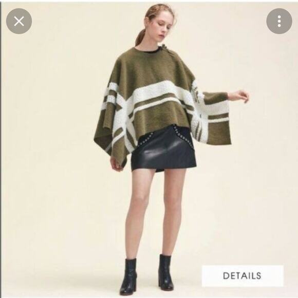 NWT Maje Wool Blend Olive Green Poncho - Picture 1 of 3